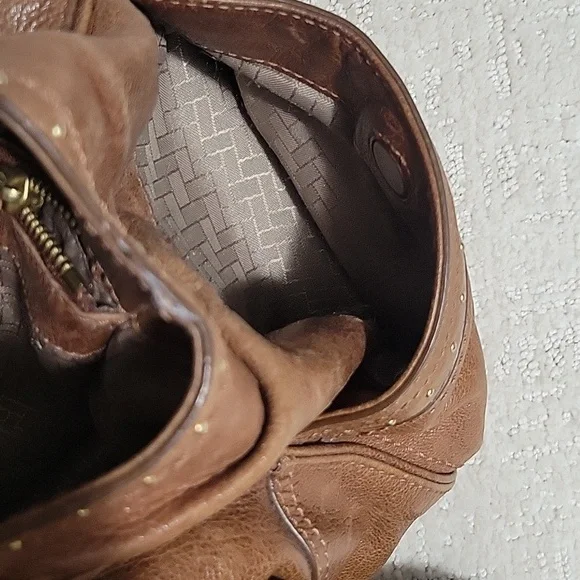 Cole Haan Dillan Ruched Cognac Brown Studded Satchel Bag Y2K Messy Fabulous - Picture 10 of 16